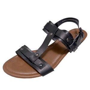 NICOLE • Women’s Black Kingston Strappy Leather Gladiator Heeled Sandals Shoes